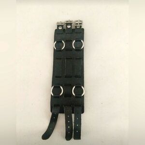 Vintage Rare Black Leather Wide Strap Wristband Bracelet Watch Band Viking Rock